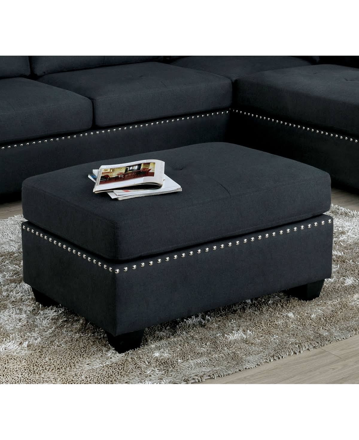 Gray Nailhead Trim Ottoman Y6960