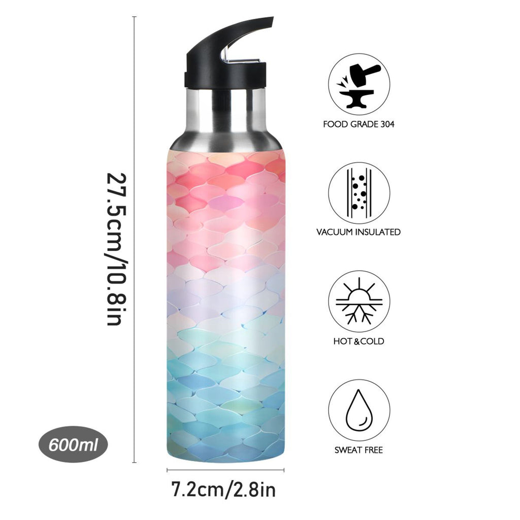 Blue and Pink Pattern Stainless Steel Insulated Water Bottle with Straw Lid Q4546
