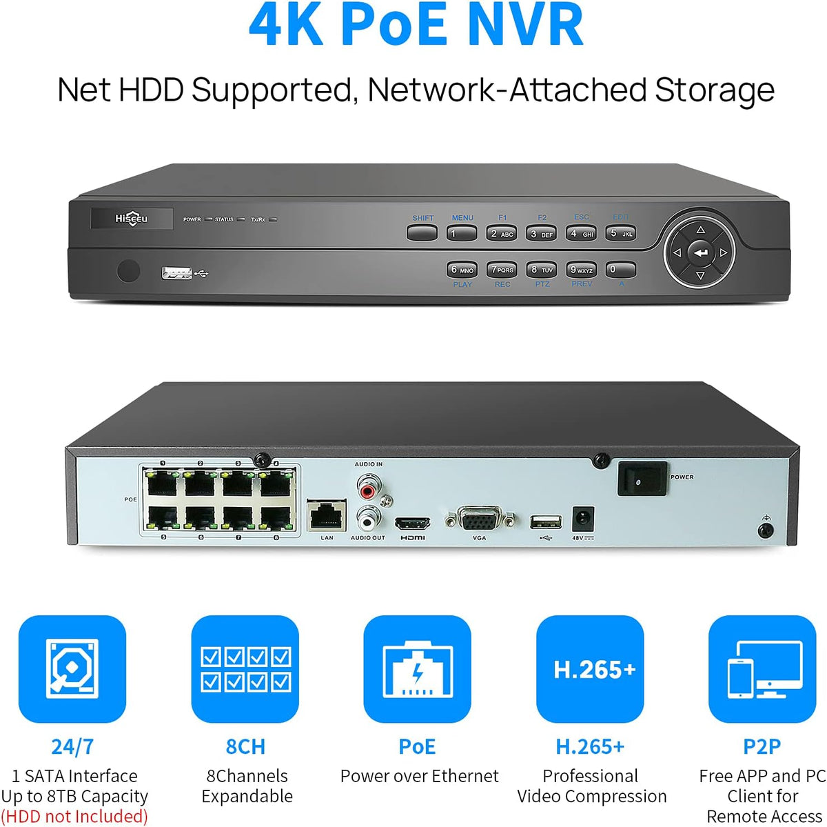 4K PoE NVR 8CH Network Video Recorder L10091