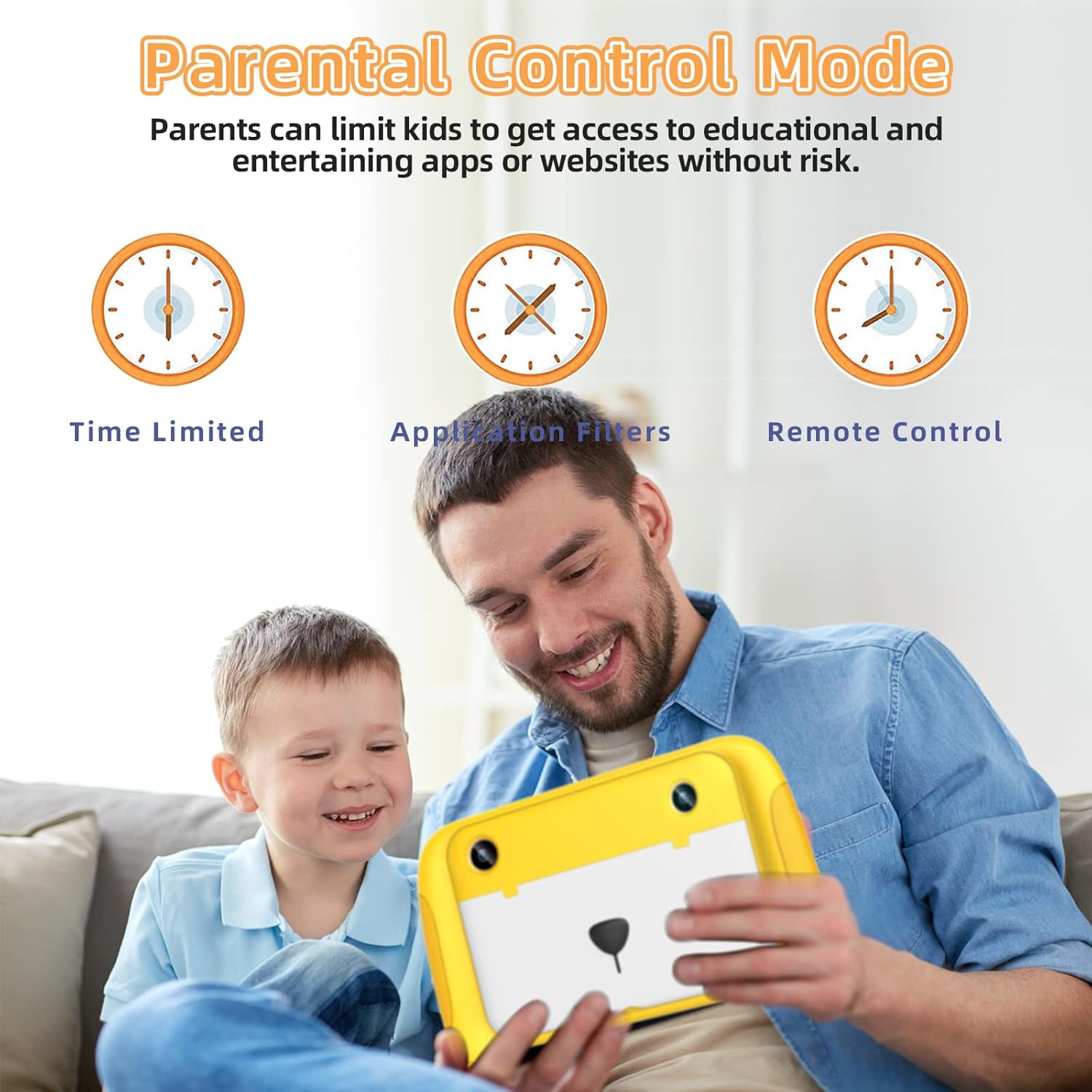 Yellow 7 inch Kids Tablet Android 11 Quad Core 2GB RAM 32GB Dual Camera WiFi Bluetooth 4.2 Pack of 2 F64576