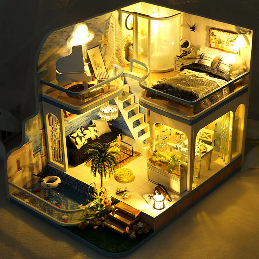 Mini Dollhouse Wooden Self Assembled Puzzle with Dust Cover P629