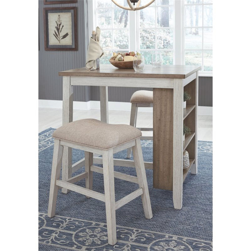 Counter Height Dining Table and Bar Stools Set of 3 White Light Brown I4300