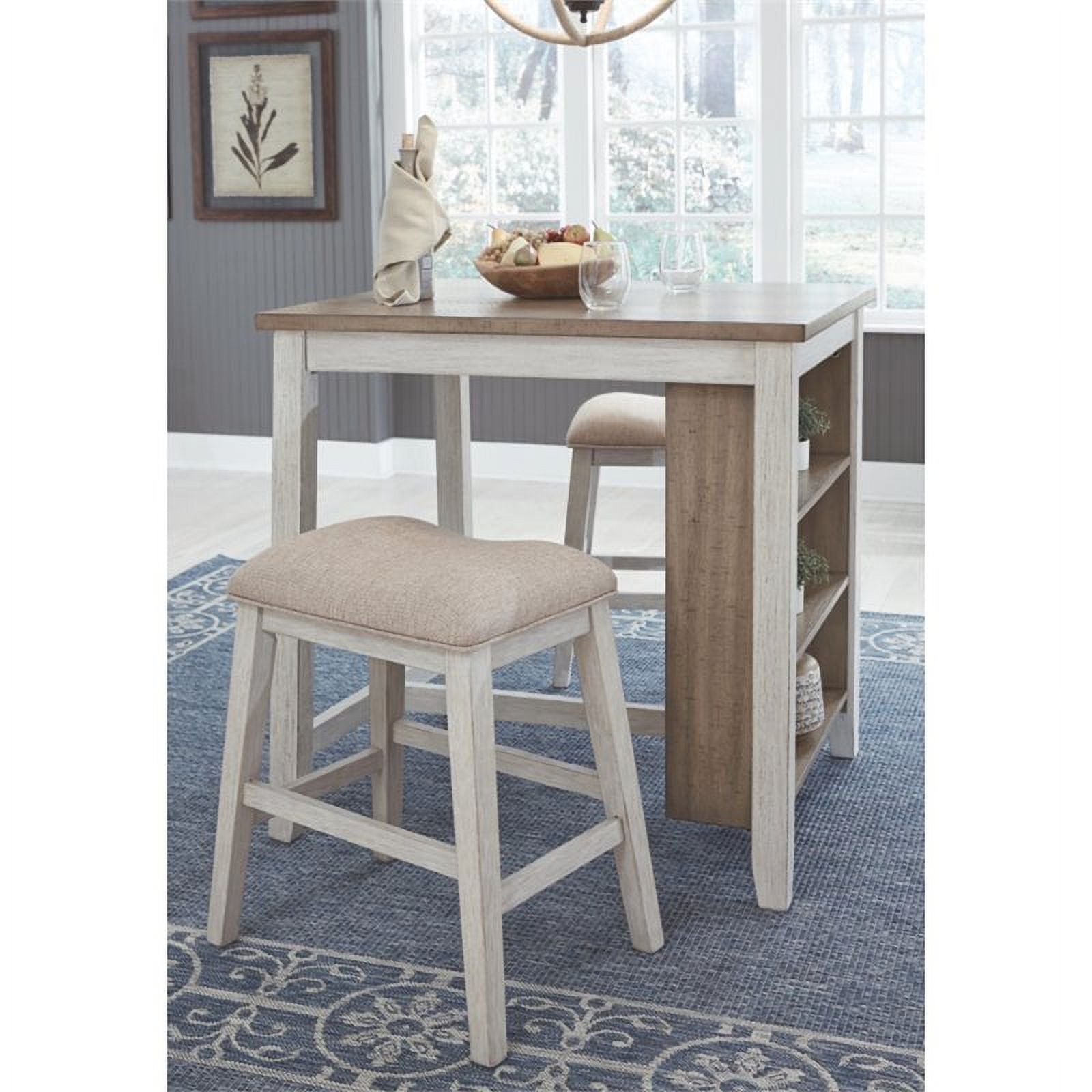Counter Height Dining Table and Bar Stools Set of 3 White Light Brown I4300