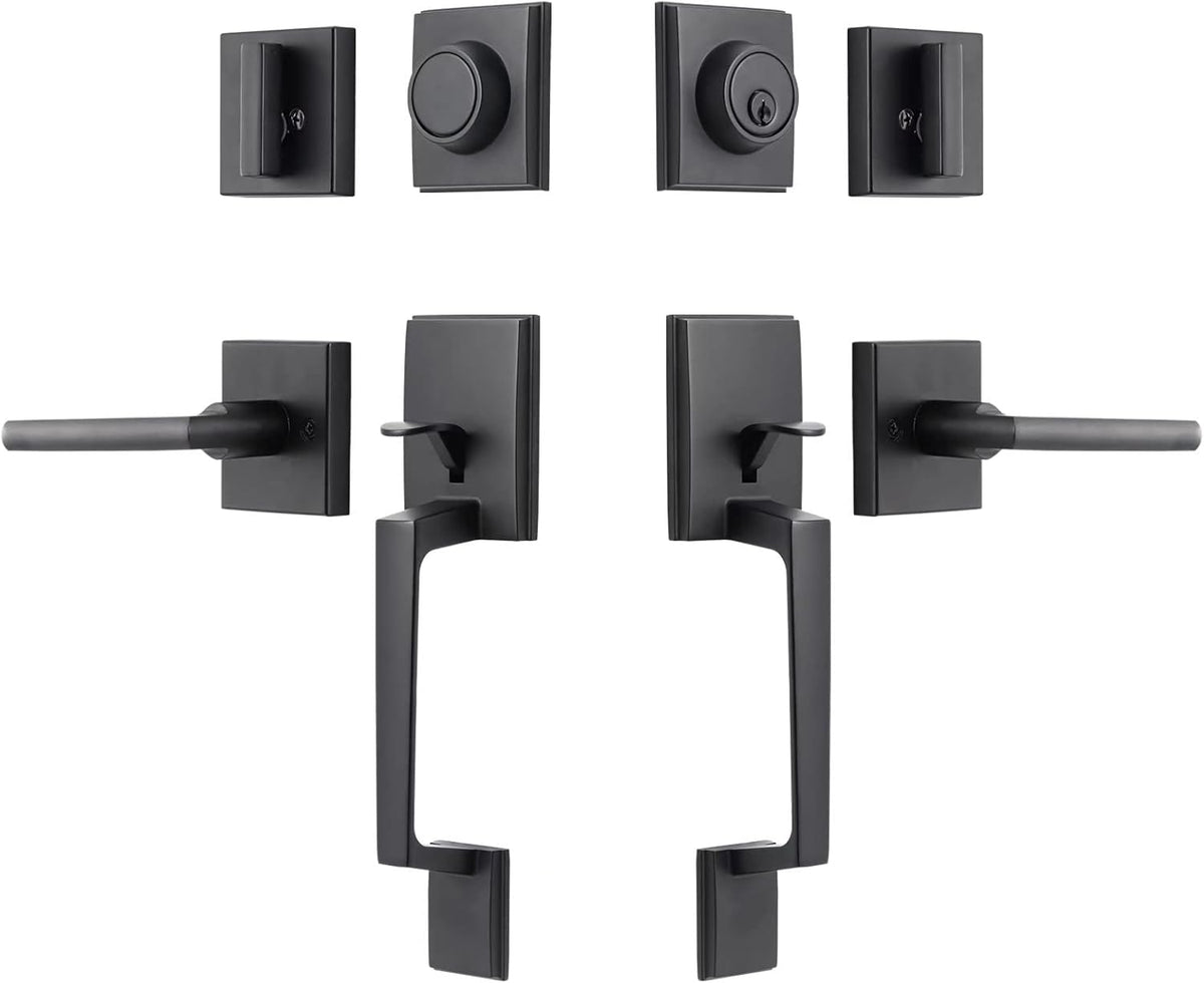 Matte Black Double Door Handleset with Dummy Lever J9828