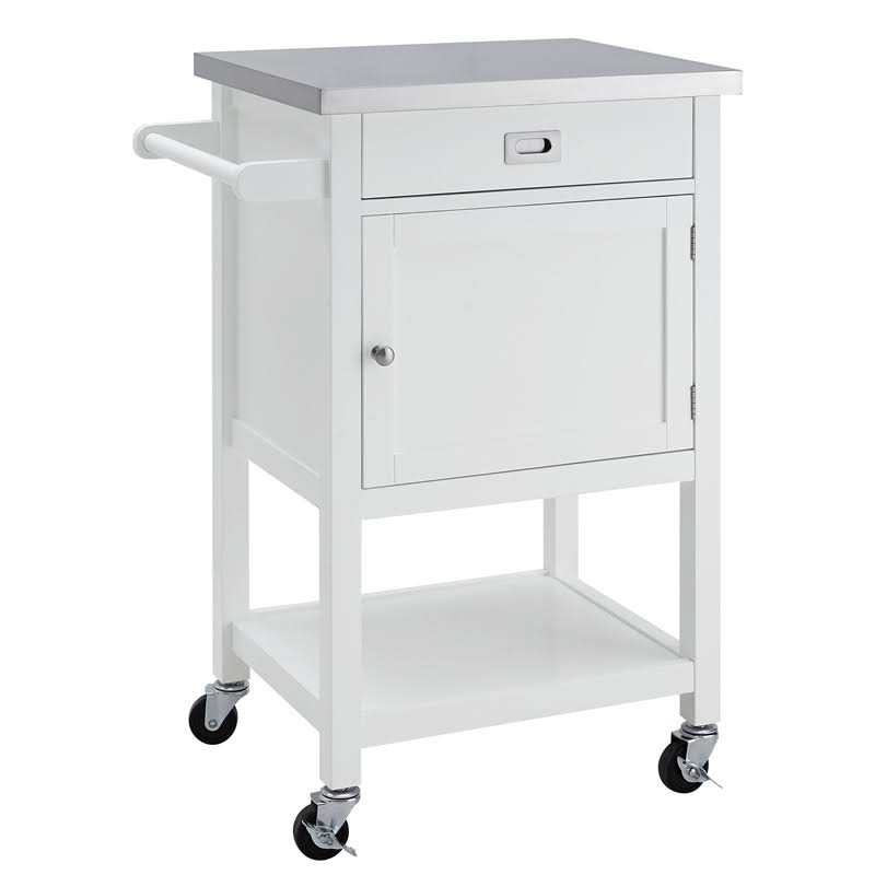 White Wood and Stainless Steel Kitchen Cart P202397