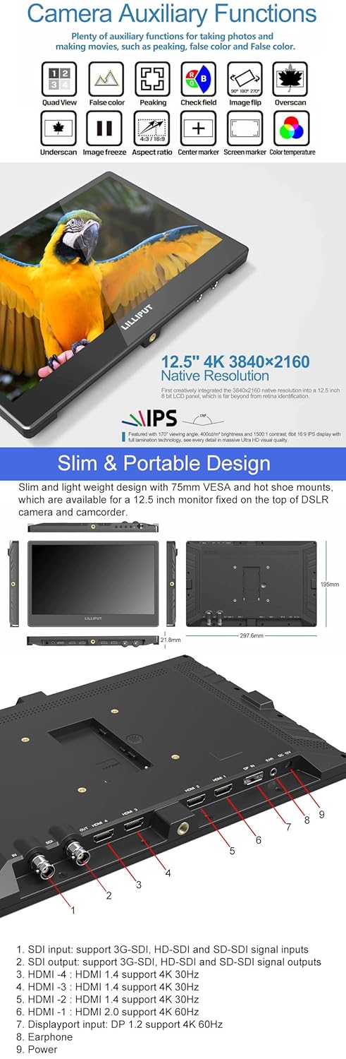 12.5 inch IPS 4K Camera Field Monitor J8734