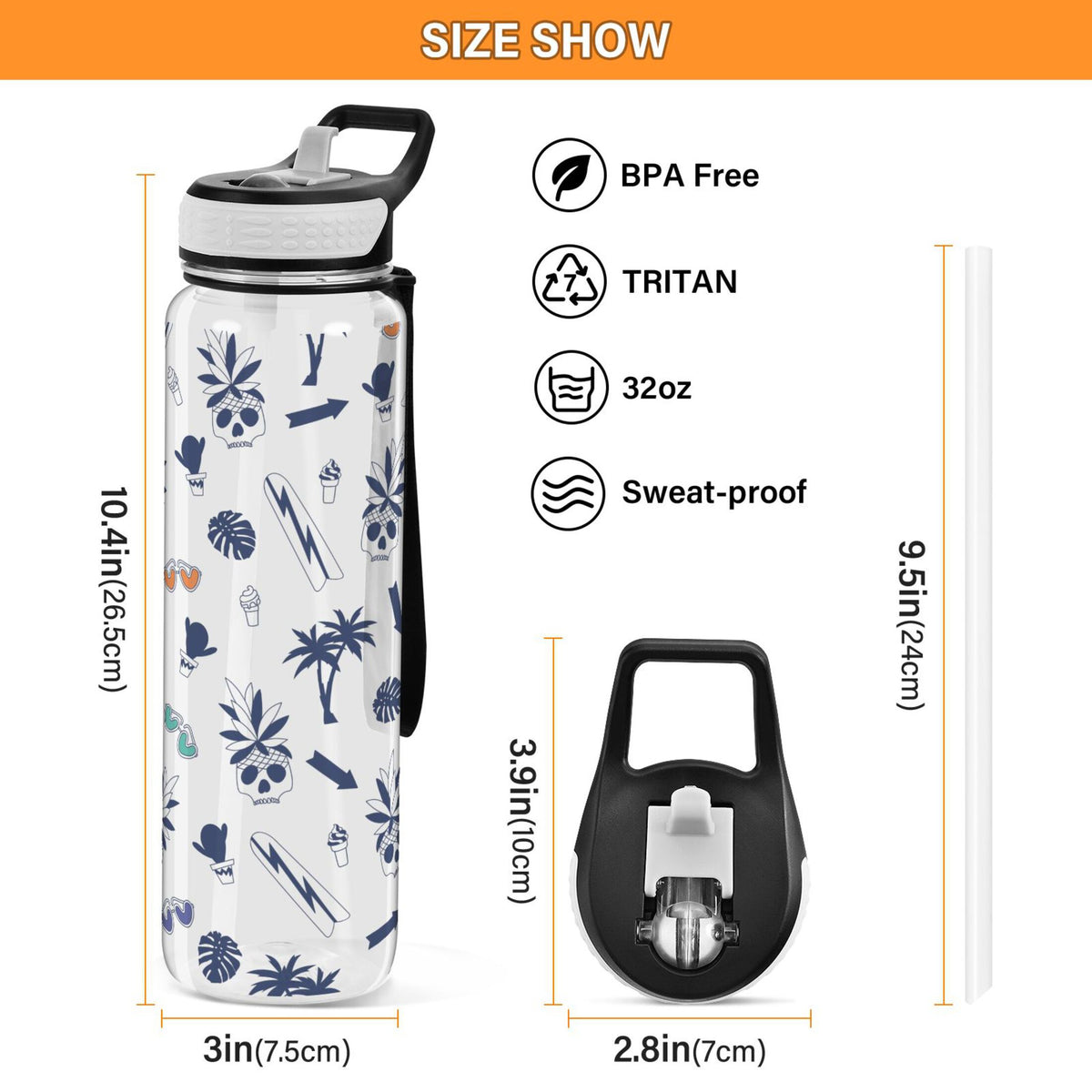 Clear 32oz Tritan Water Bottle with Straw F798439