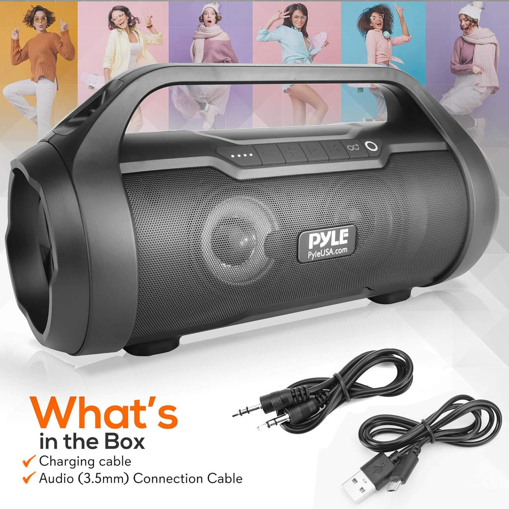 500W 2.0CH Portable Bluetooth Boombox Speaker with AUX Input, USB, SD, FM Radio, 3" Subwoofer, Voice Control, Pack of 2 E490107