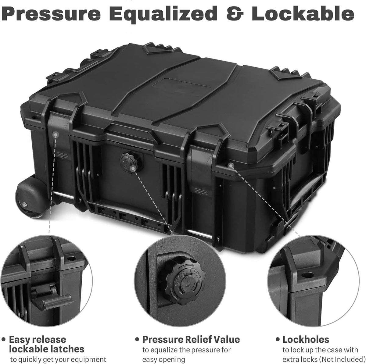 Black Rolling Waterproof Hard Camera Case with Wheels R266