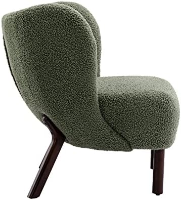 Faux Fur Wingback Tufted Accent Chair with Solid Wood Legs B79223