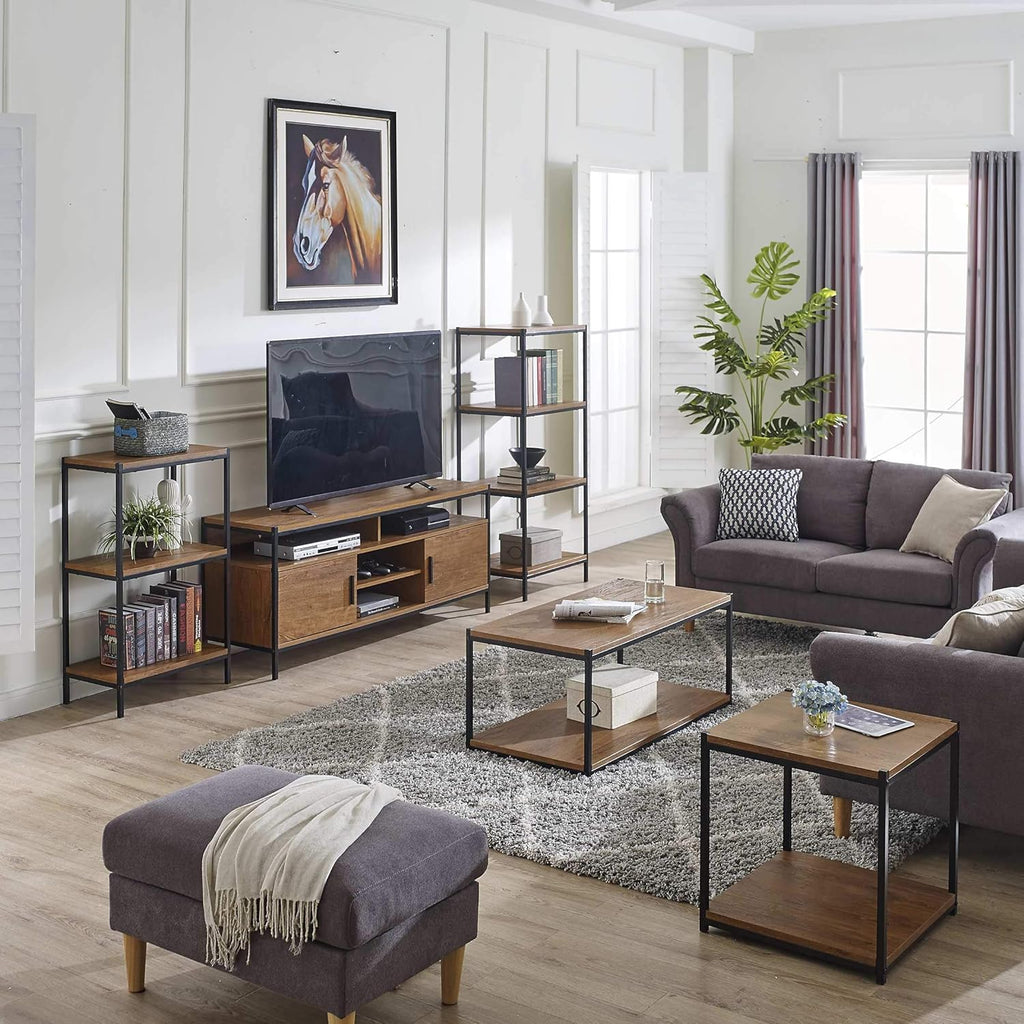 Brown Oak Wood Look Entertainment Center with Two Doors and Storage Shelves Z9616