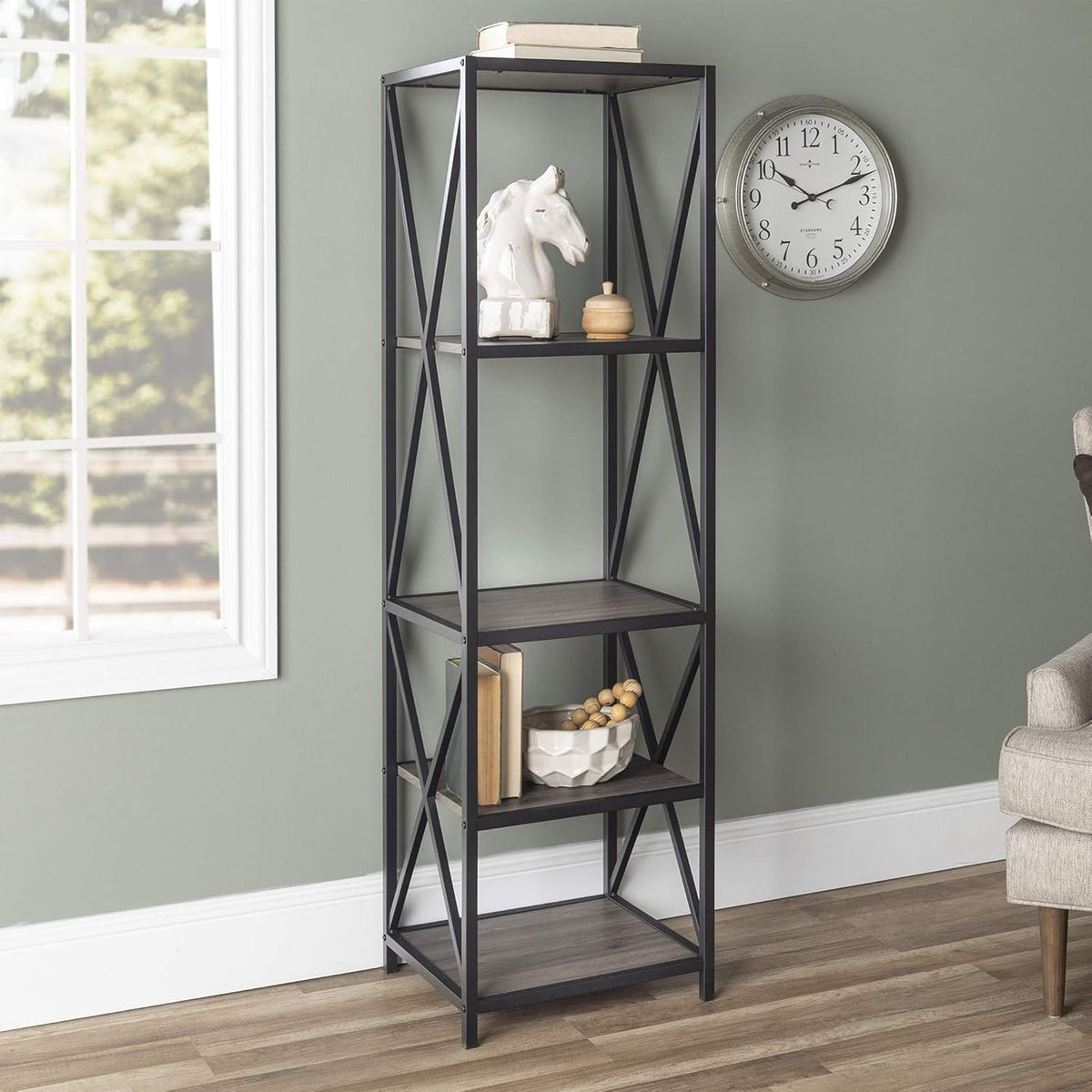 60 Inch Industrial Wood Metal Bookcase R582
