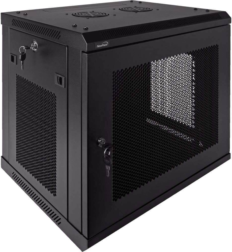 9U Wallmount Cabinet Enclosure 19-Inch Server Network Rack with Locking Perforated Door Black B563