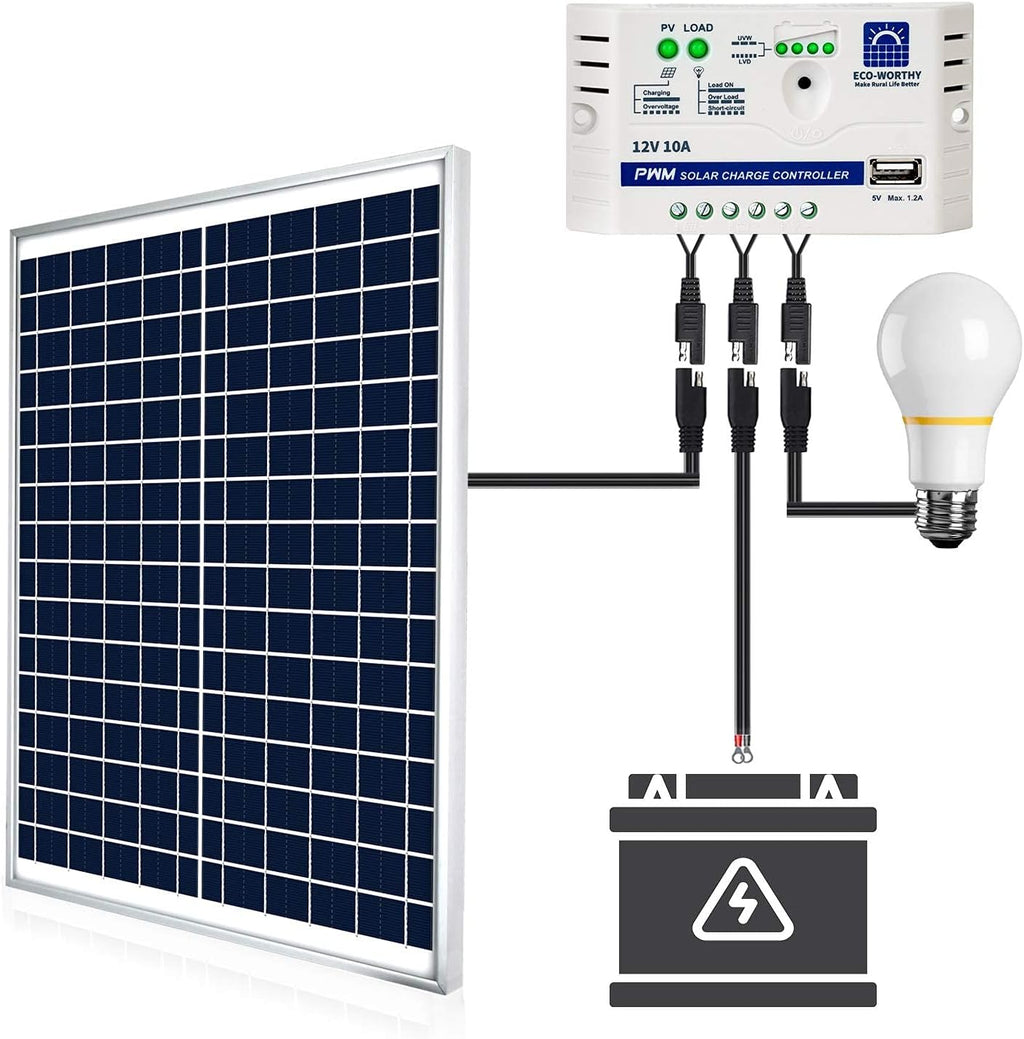 25 Watts 12V Waterproof 25W Solar Panel SAE Connection Cable 10A Charge Controller Pack of 2 G6499
