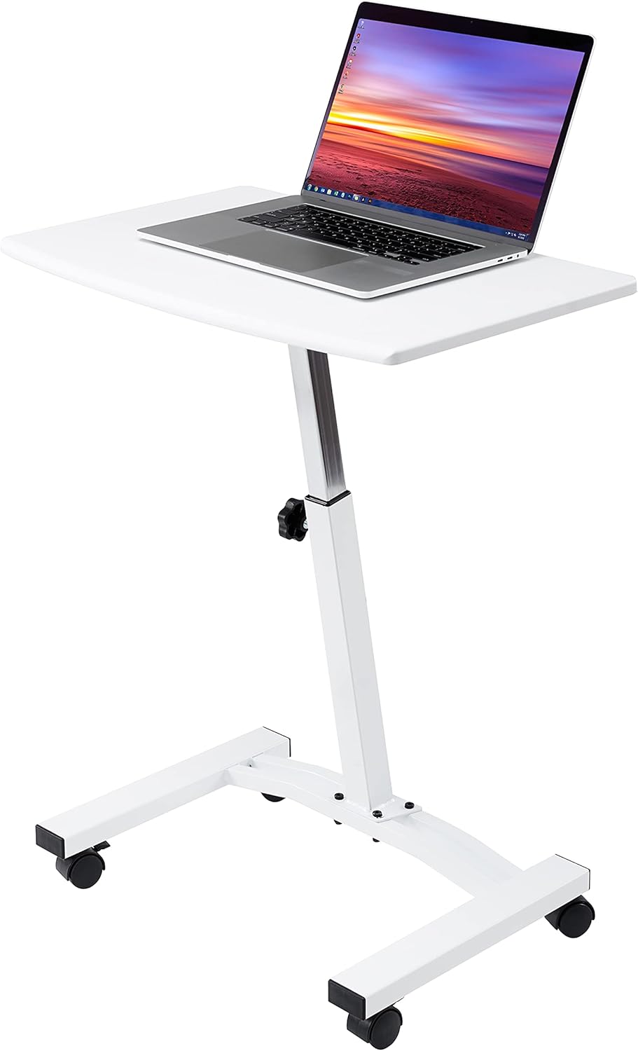 White Tempered Glass Mobile Height Adjustable Desk Cart Y59793