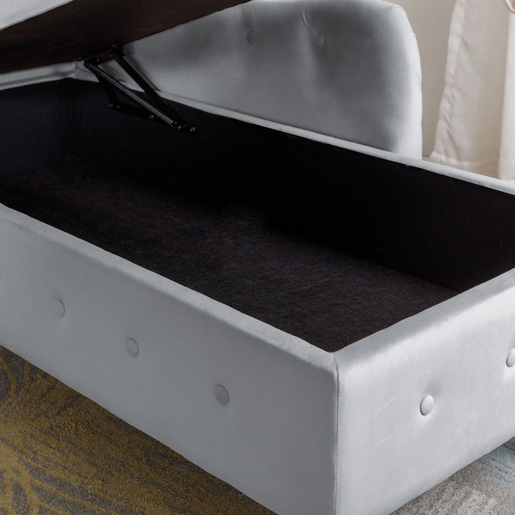 Grey Velvet Chaise Lounge with Storage and Pillow M4310