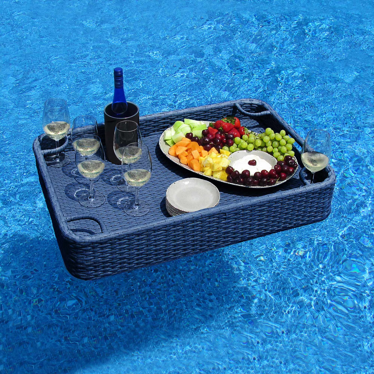 Navy Wicker Floating Pool Tray with Aluminum Frame S1868