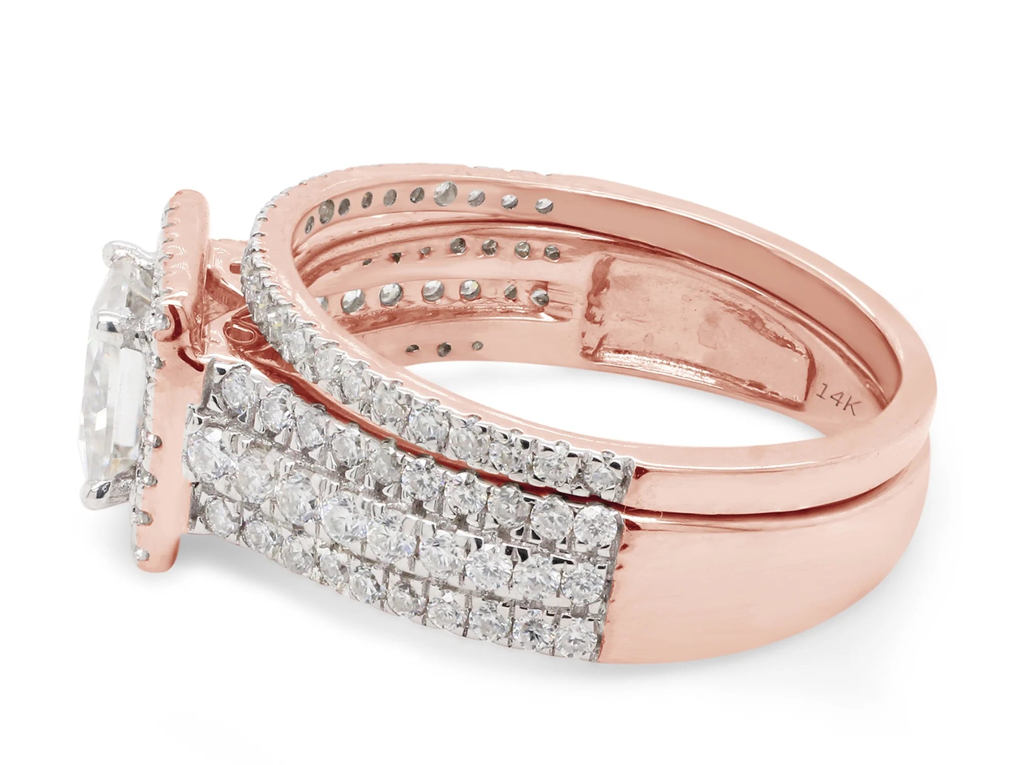 1 1/2 ct. t.w Princess & Round Cut Lab Created Moissanite Diamond Halo Engagement Ring In 14K Solid Rose Gold Q410