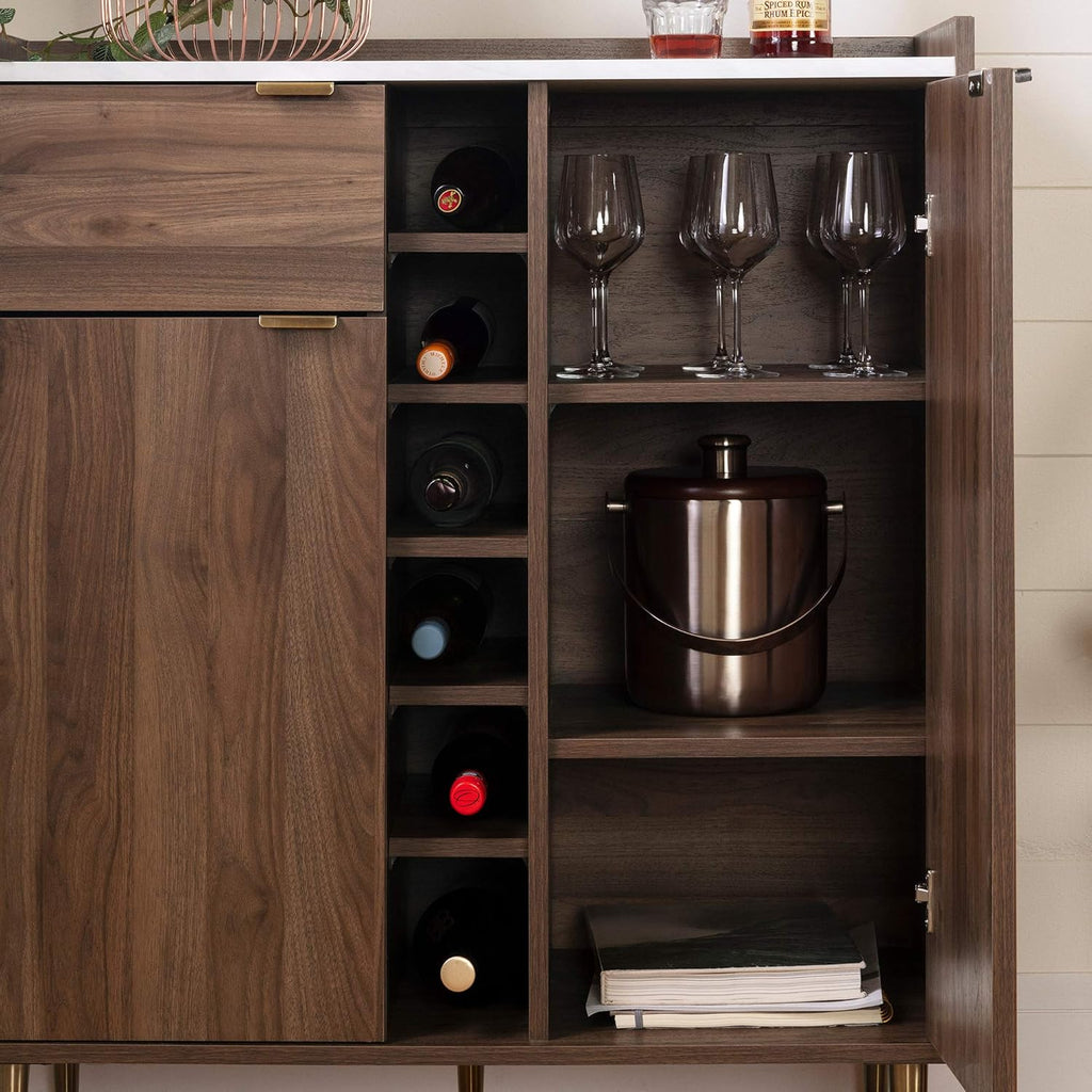 Natural Walnut and Faux Carrara Marble Buffet H541