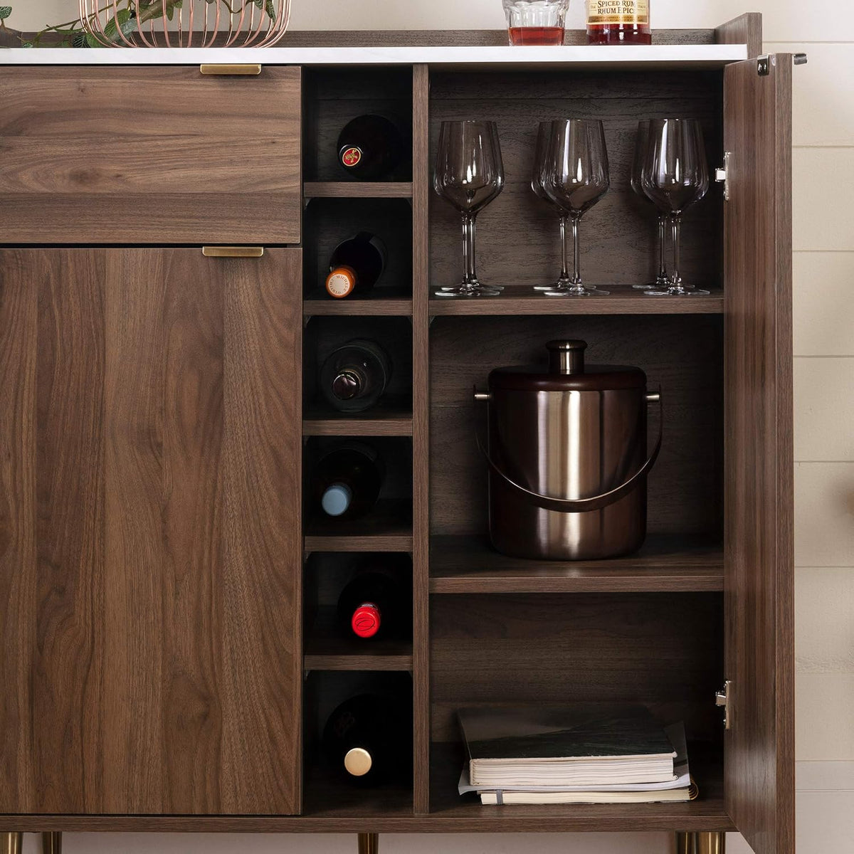 Natural Walnut and Faux Carrara Marble Buffet H541