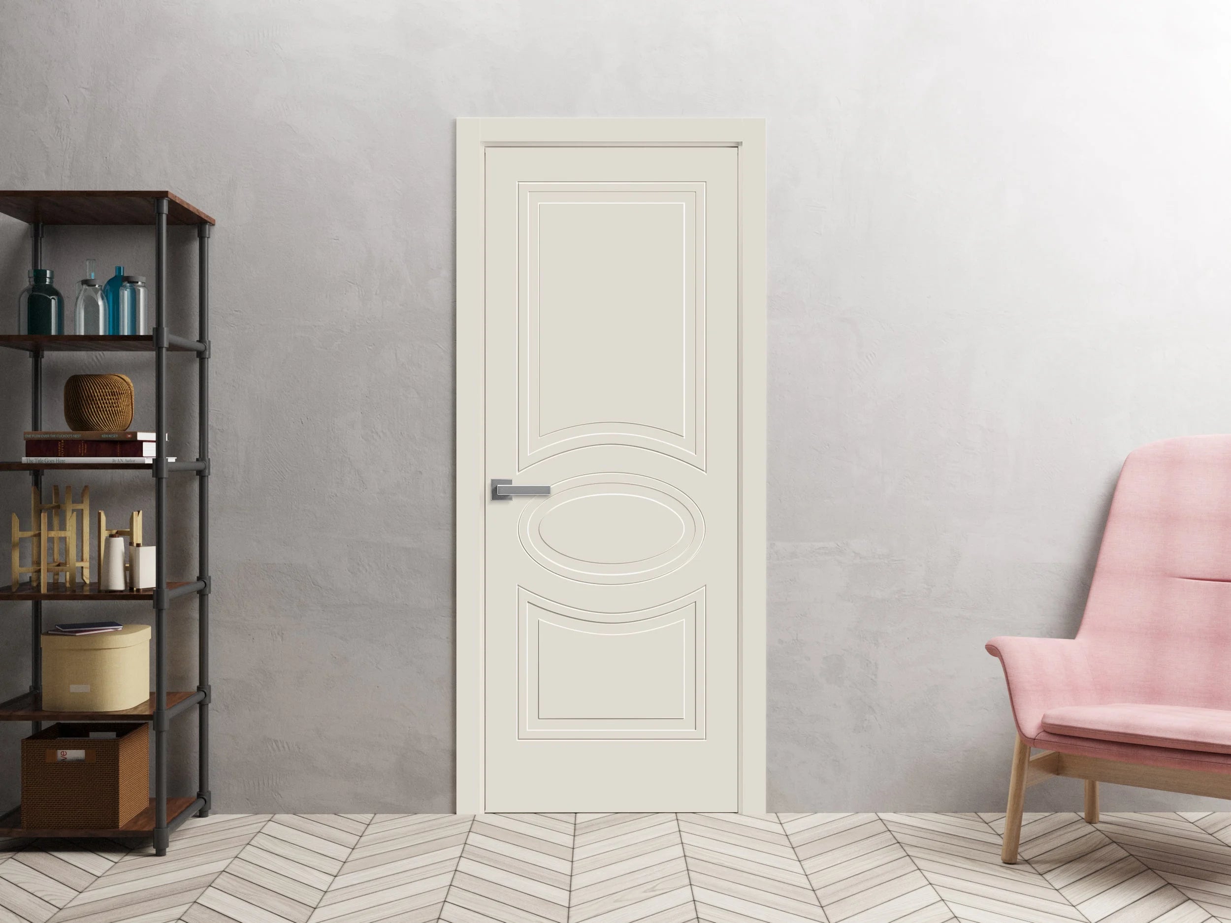 Solid French Door 36" x 80" Painted Creamy Single Regular Panel Frame Handle Y552187