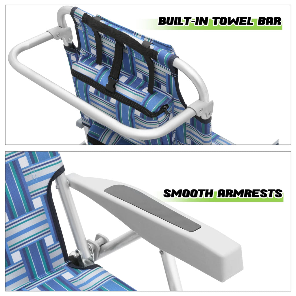 Blue Stripes Folding Beach Chairs Set of 2 with Side Pocket Y732773