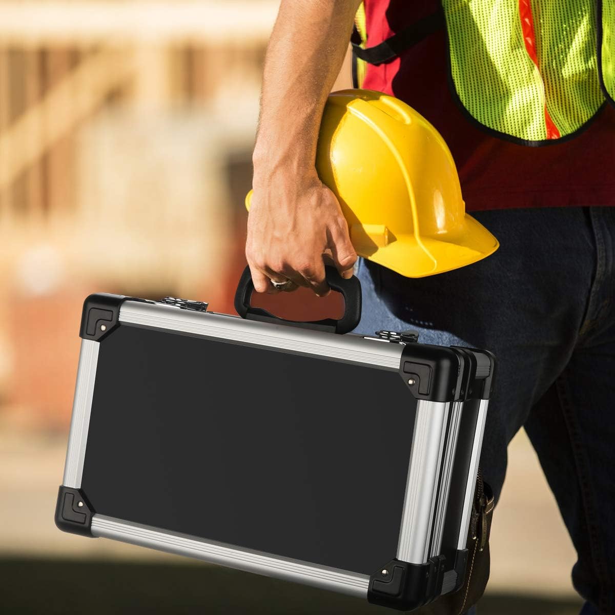 Black Aluminum Hard Case Toolbox Briefcase E7040