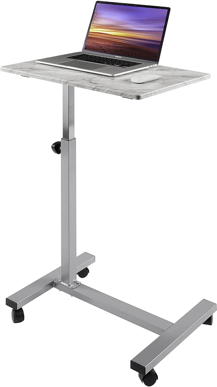 White Tempered Glass Mobile Height Adjustable Desk Cart Y59793
