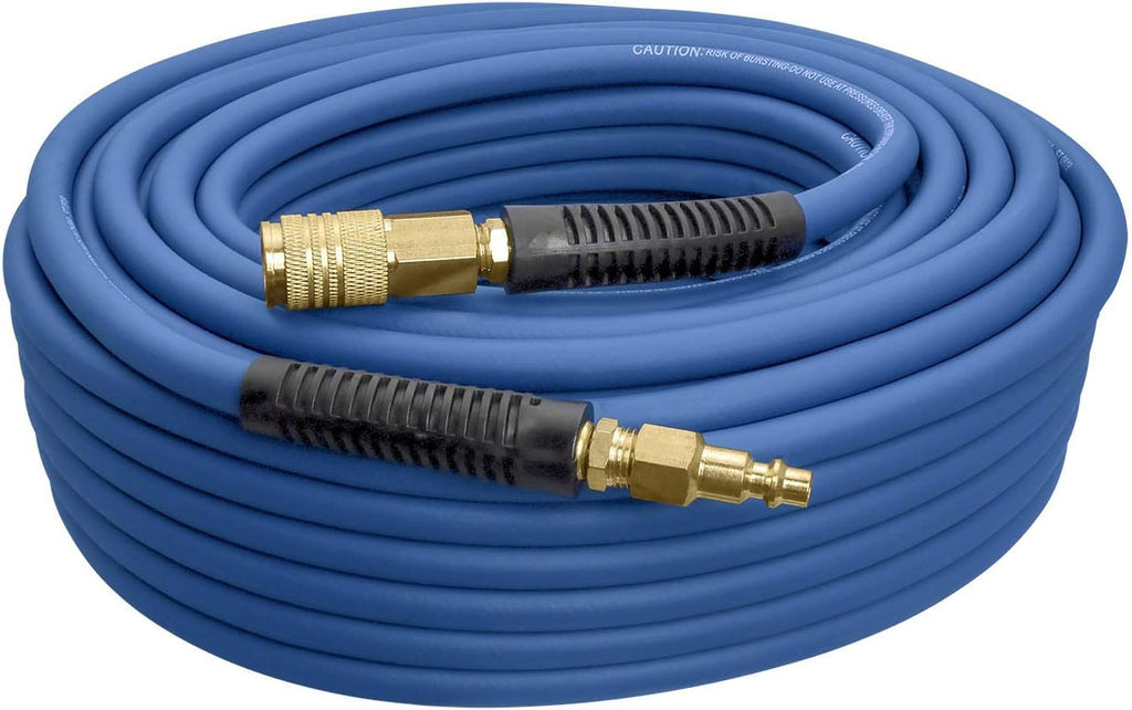 3/8" x 100' PVC/Rubber Hybrid Air Hose with 1/4" Brass Fittings Y39187