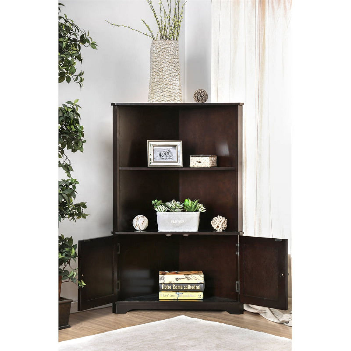 Espresso Wood Corner Bookshelf B232237