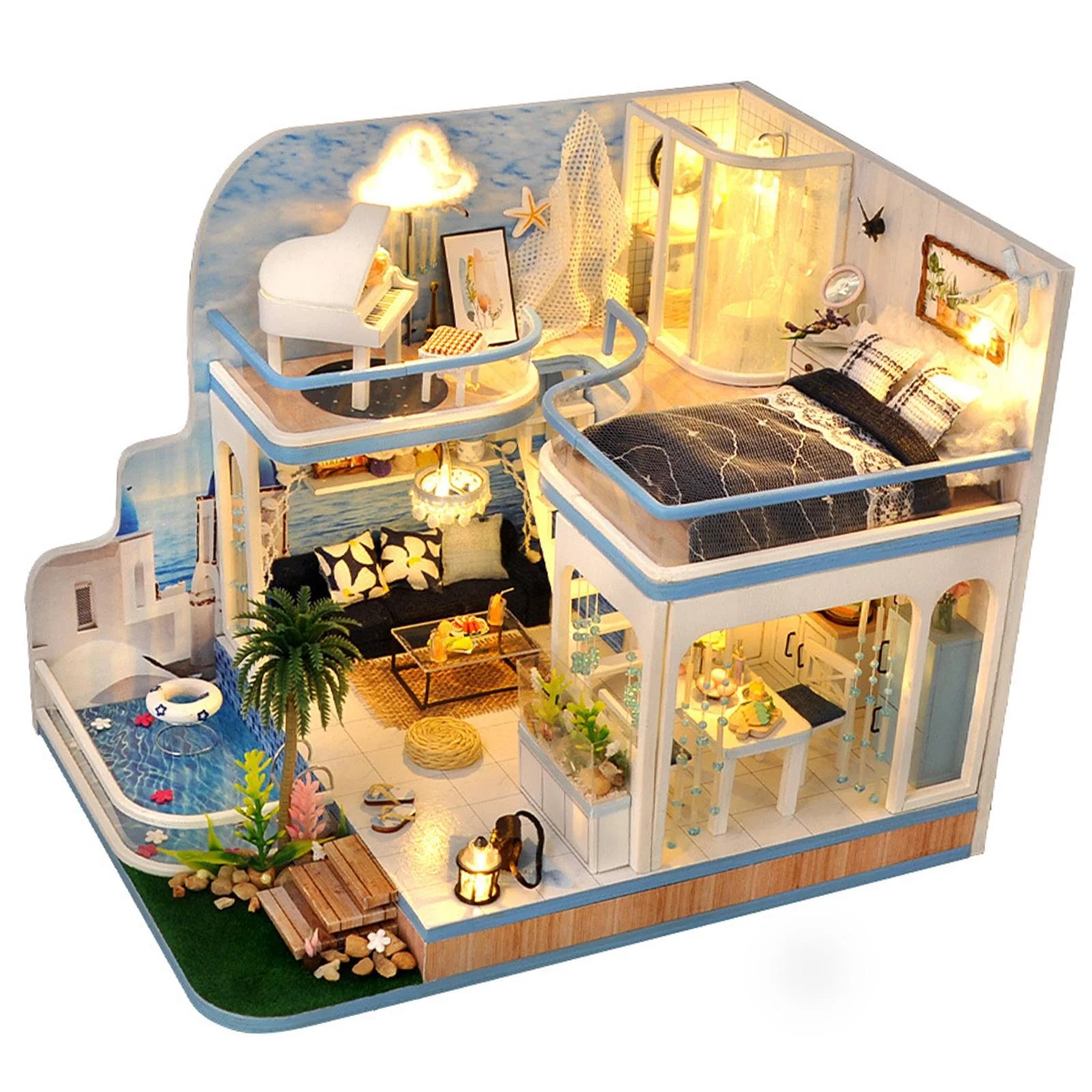 Mini Dollhouse Wooden Self Assembled Puzzle with Dust Cover P629