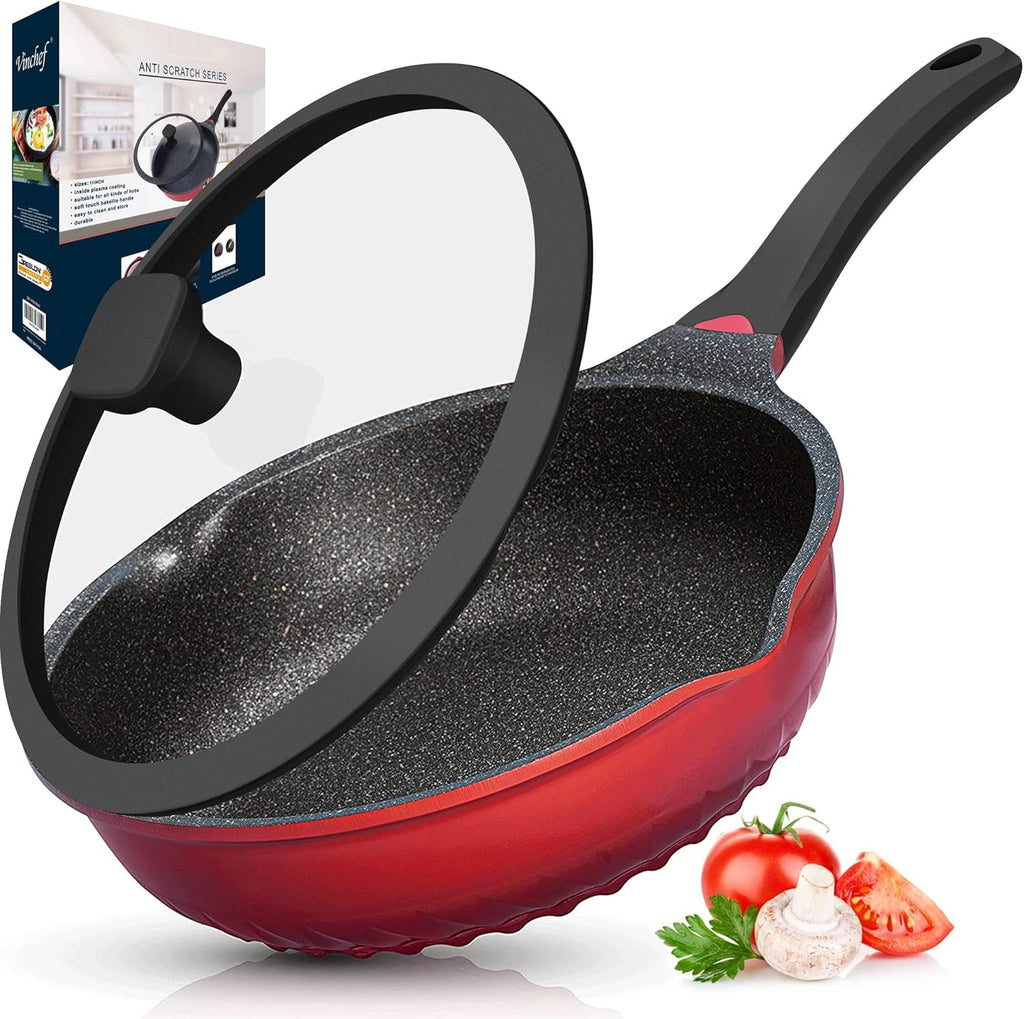 11In/5Qt Aluminum Nonstick Deep Frying Pan with Lid E358
