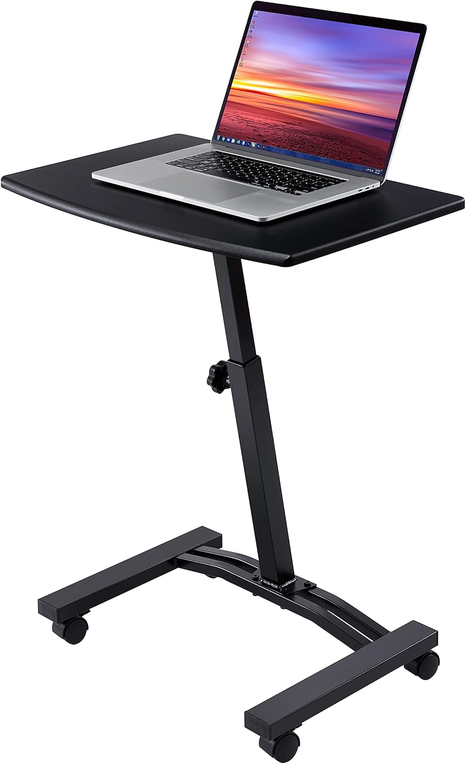 White Tempered Glass Mobile Height Adjustable Desk Cart Y59793