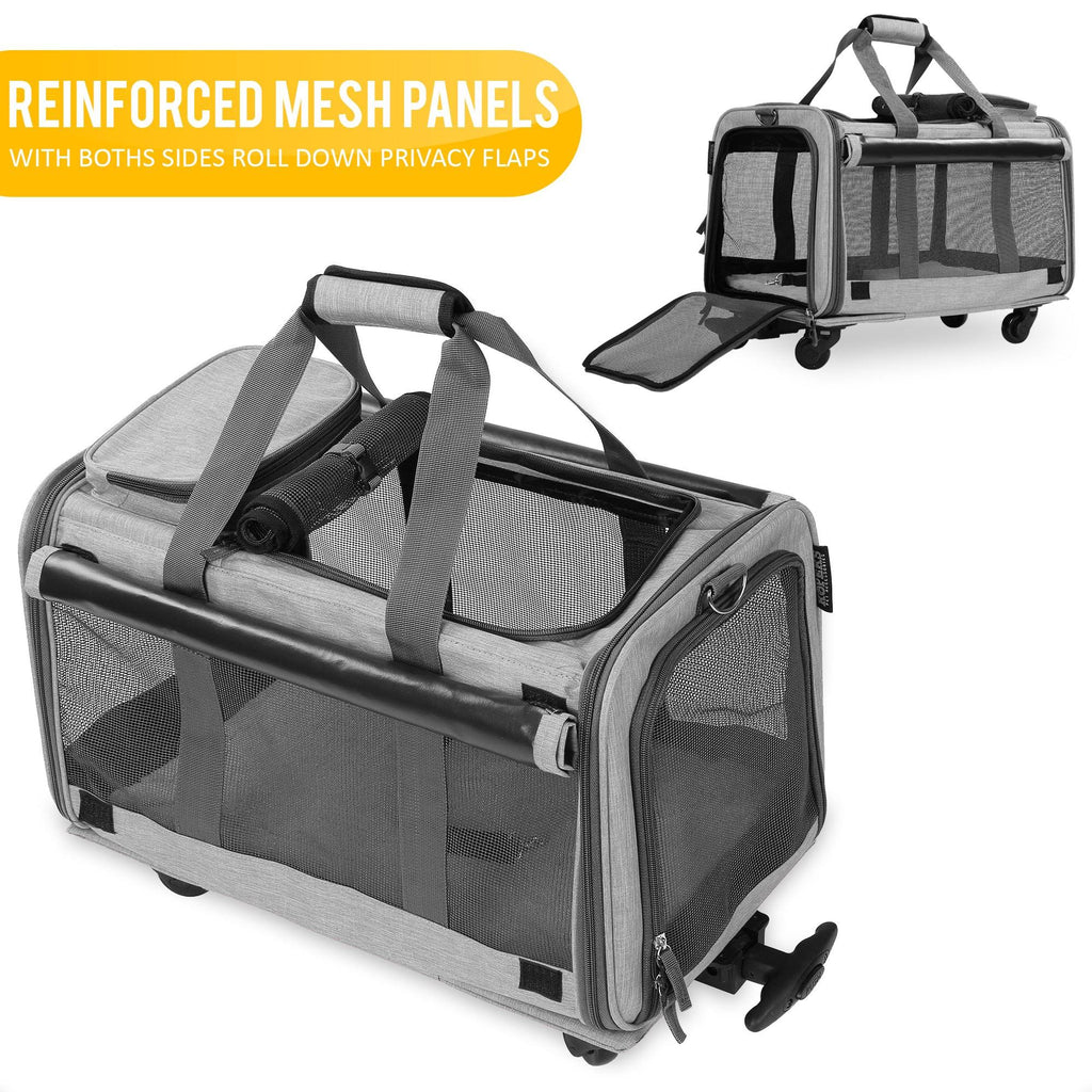 Mesh Dog Carrier with Wheels, Heather Grey B753839