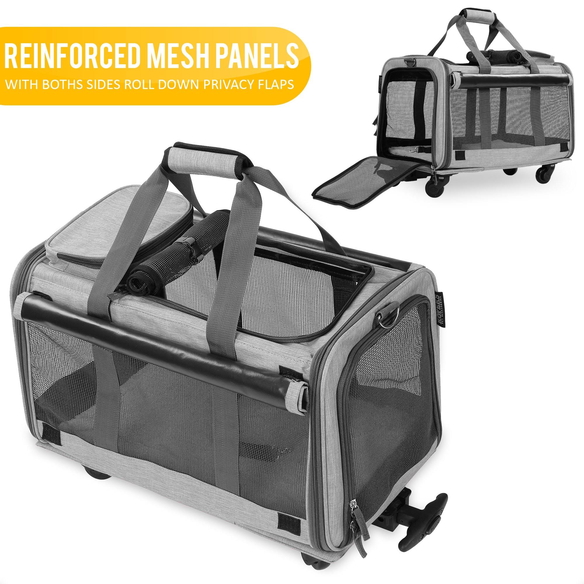 Mesh Dog Carrier with Wheels, Heather Grey B753839