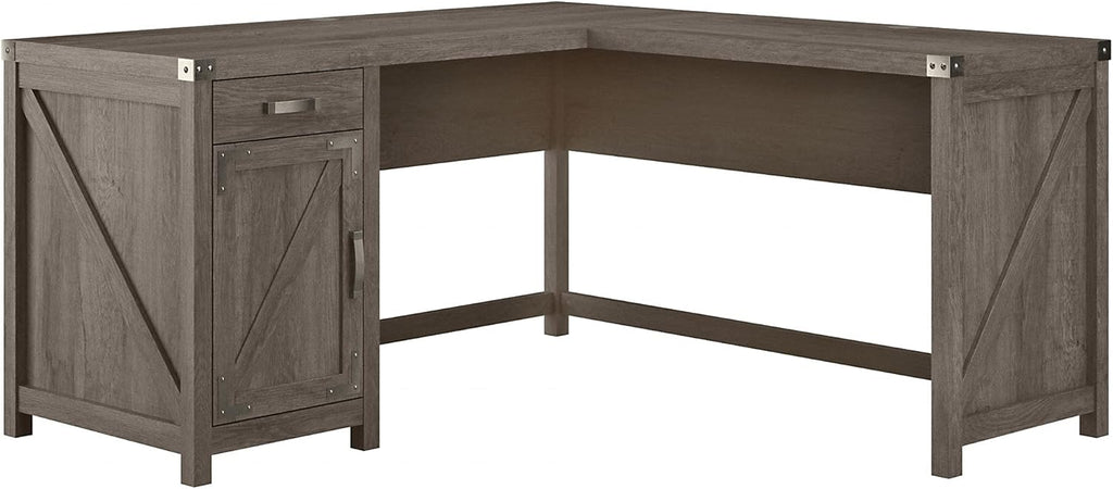 Cottage White L Shaped Desk with Drawer and Storage Cabinet N1008