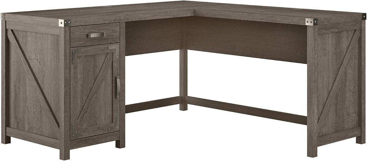 Cottage White L Shaped Desk with Drawer and Storage Cabinet N1008