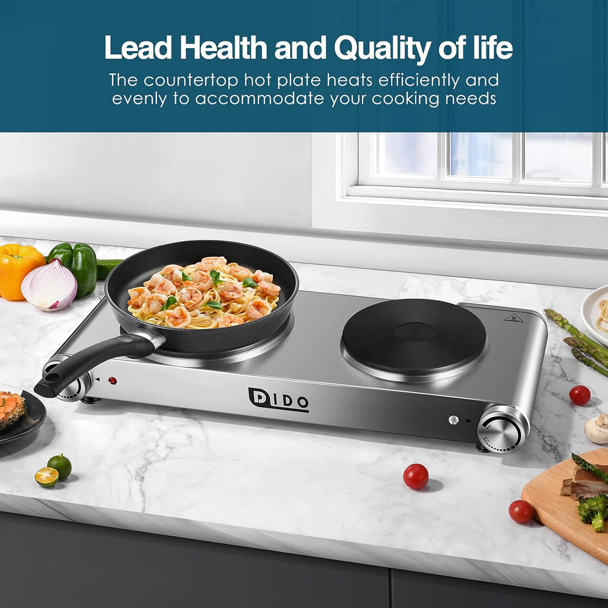 1800W Portable Electric Double Burner Hot Plate with Stainless Steel Cooktop U681565