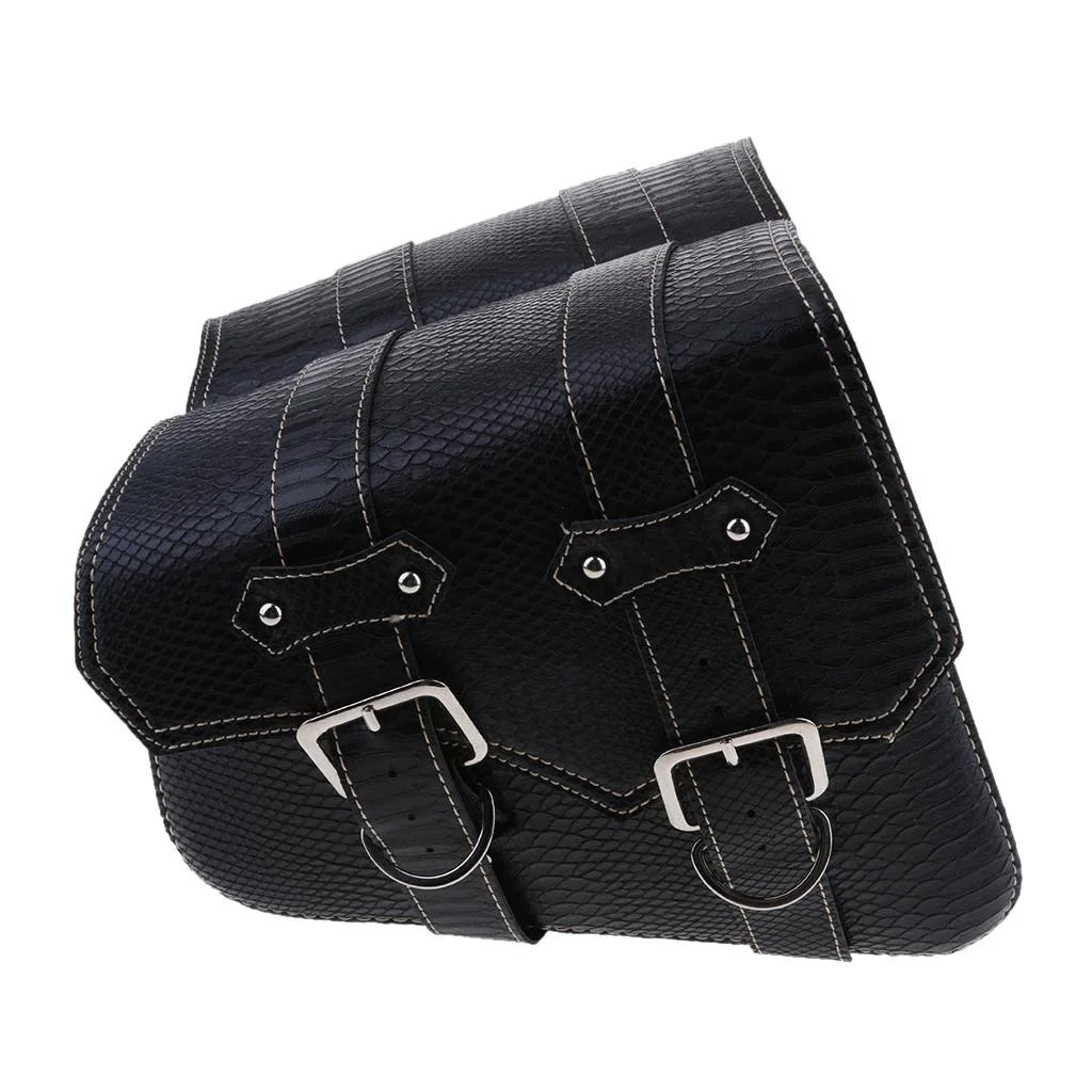 Black Leather Motorbike Pannier Saddle Bag X1778