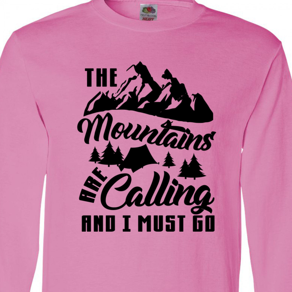 Long Sleeve T-Shirt with Mountain Tent and Tree Silhouettes V75019
