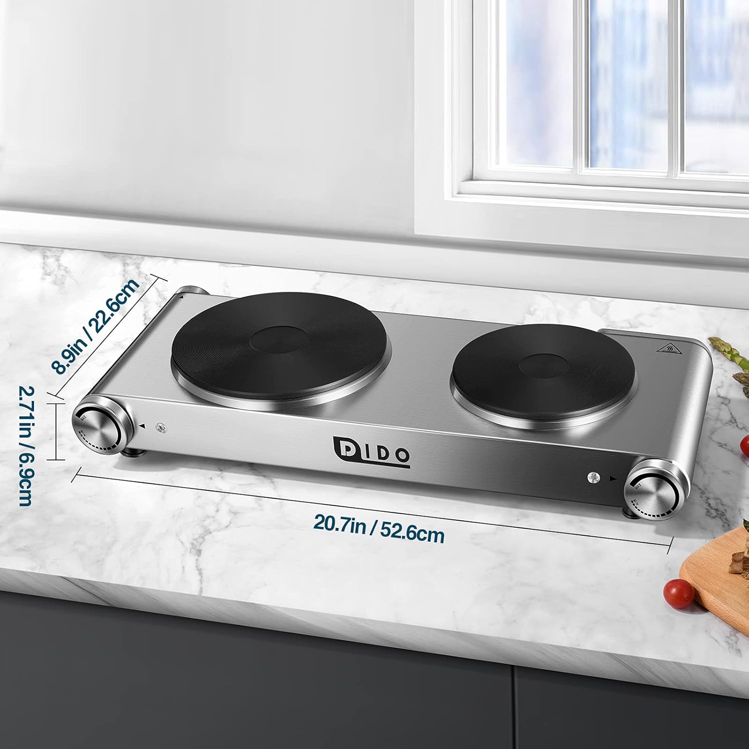 1800W Portable Electric Double Burner Hot Plate with Stainless Steel Cooktop U681565