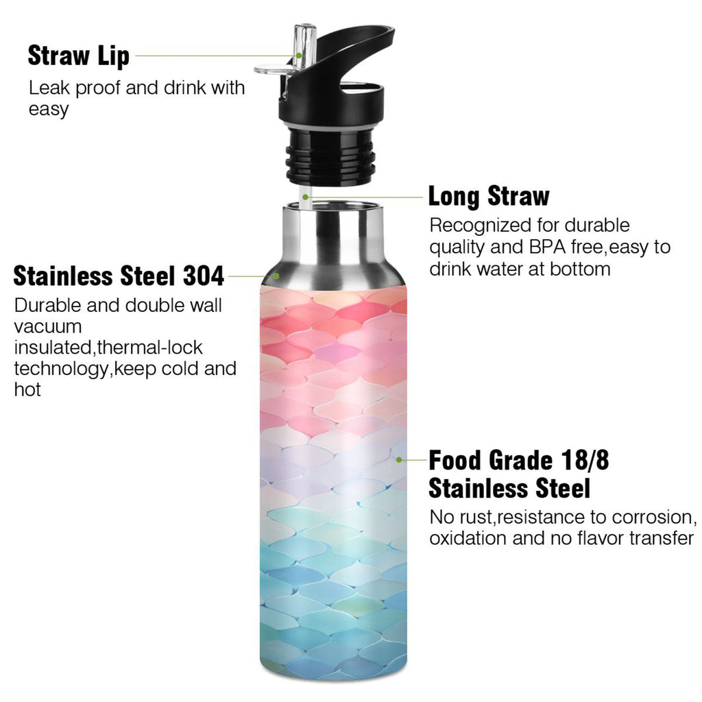 Blue and Pink Pattern Stainless Steel Insulated Water Bottle with Straw Lid Q4546