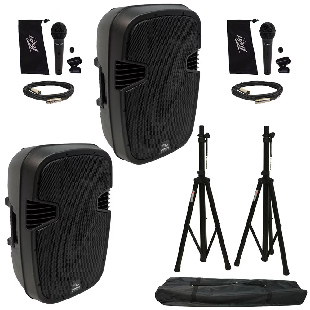 Pro DJ Bluetooth 15" 1200W PA Speaker Stand & Peavey Mics Z602588