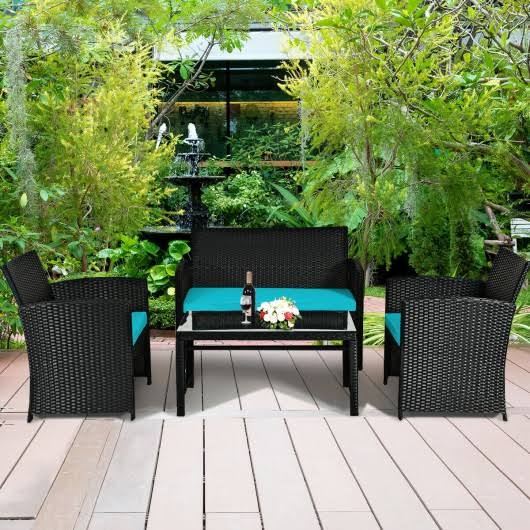 Turquoise Wicker Patio Sofa and Table Set U978