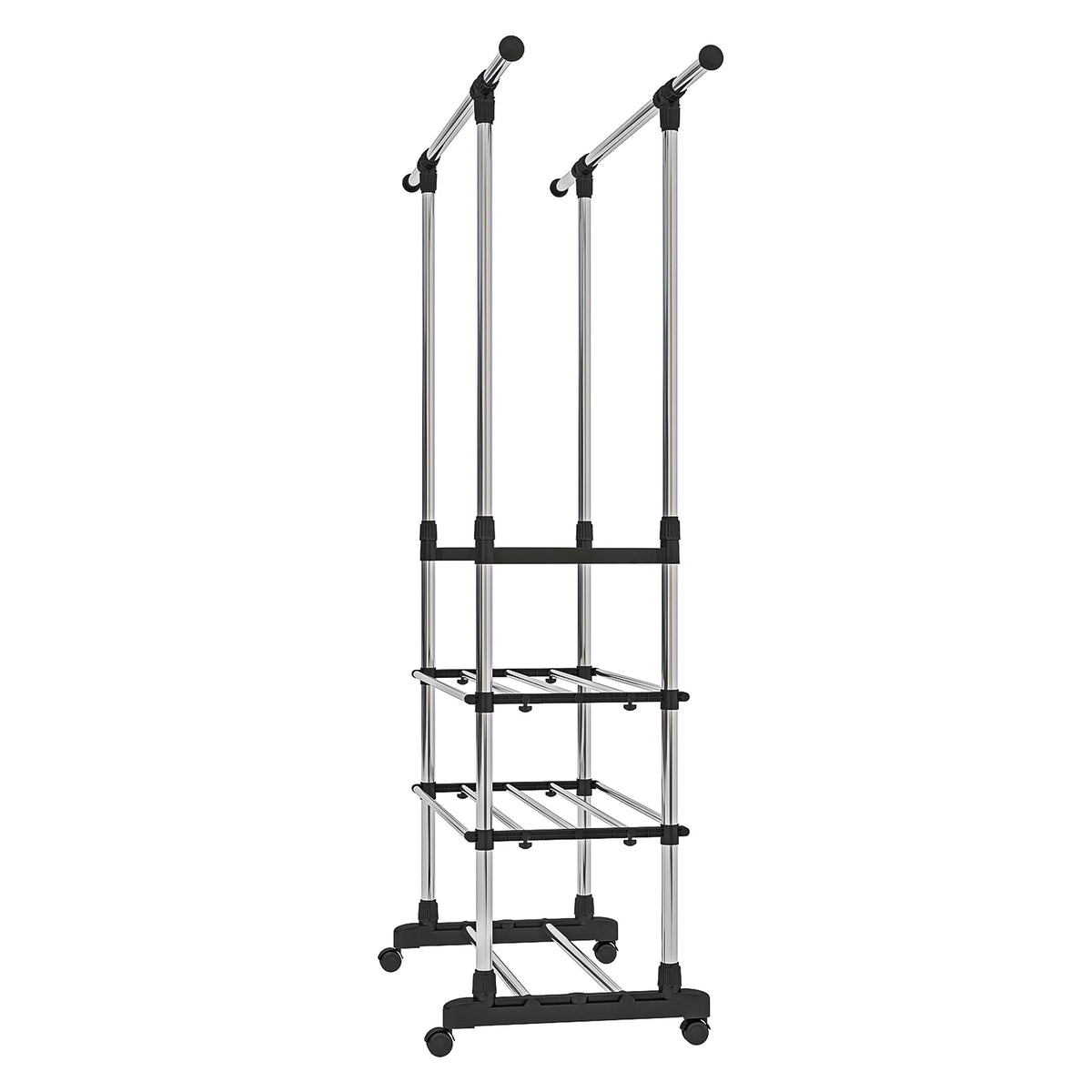 Adjustable Garment Rack with 2 Tier Metal Shelf, Rolling Clothes Organizer Q666191