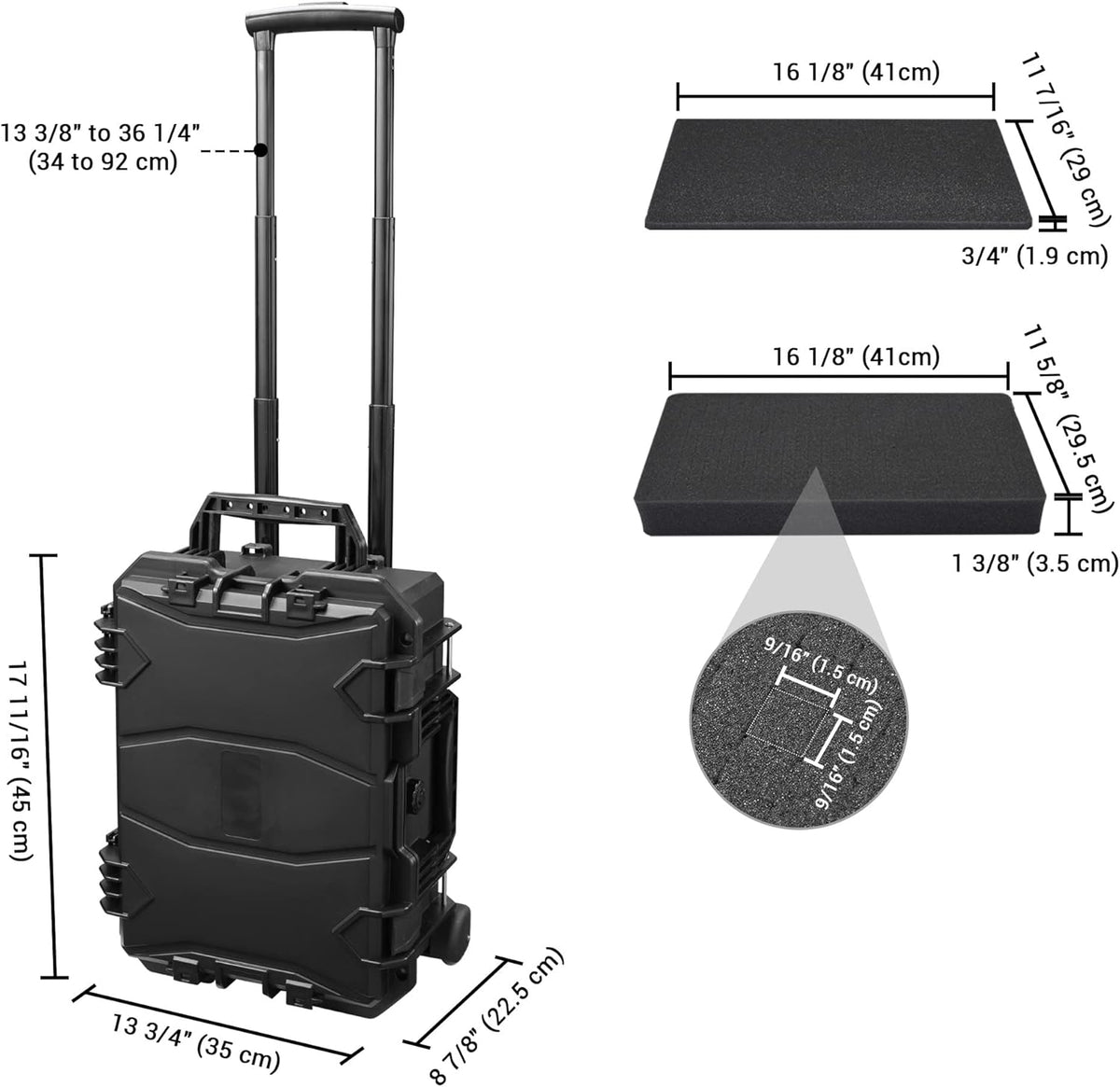 Black Rolling Waterproof Hard Camera Case with Wheels R266