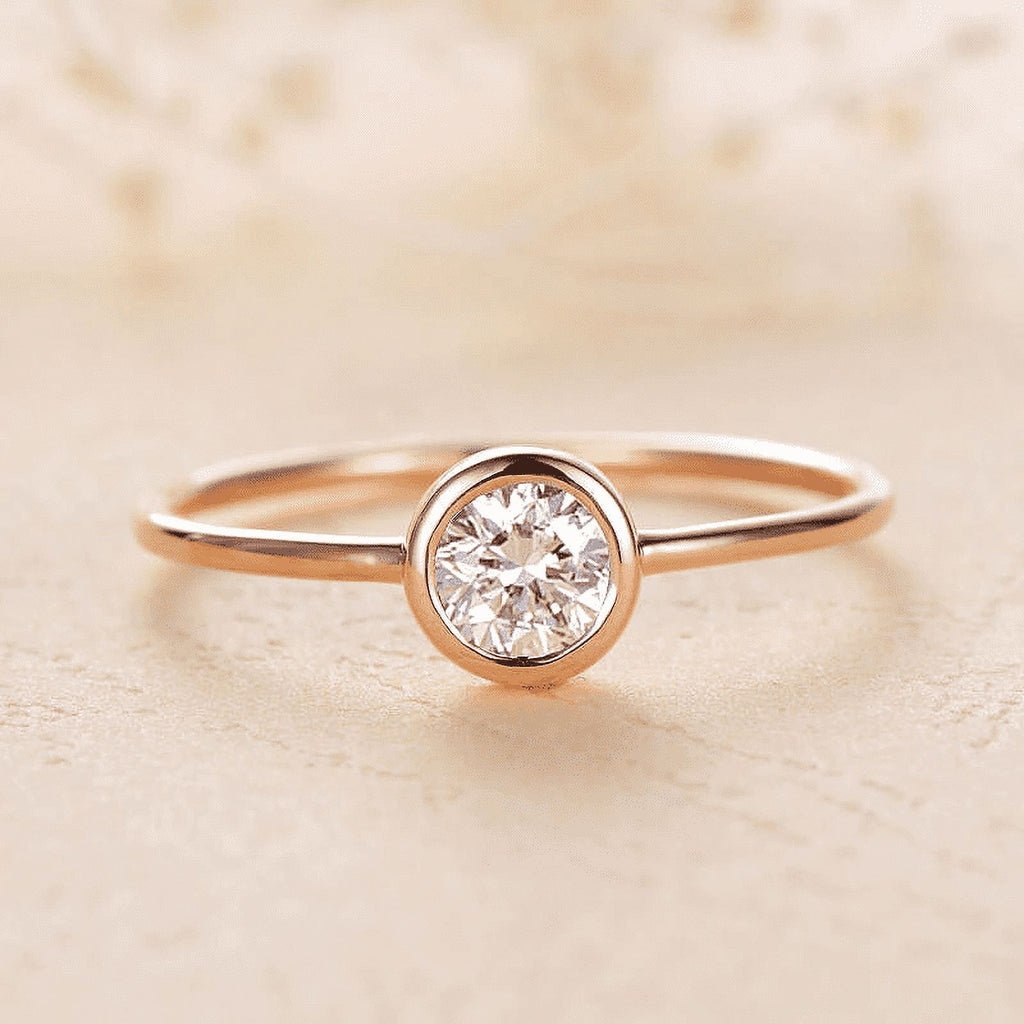 Solid 10K Yellow Gold Moissanite Bezel Set Engagement Ring H9961