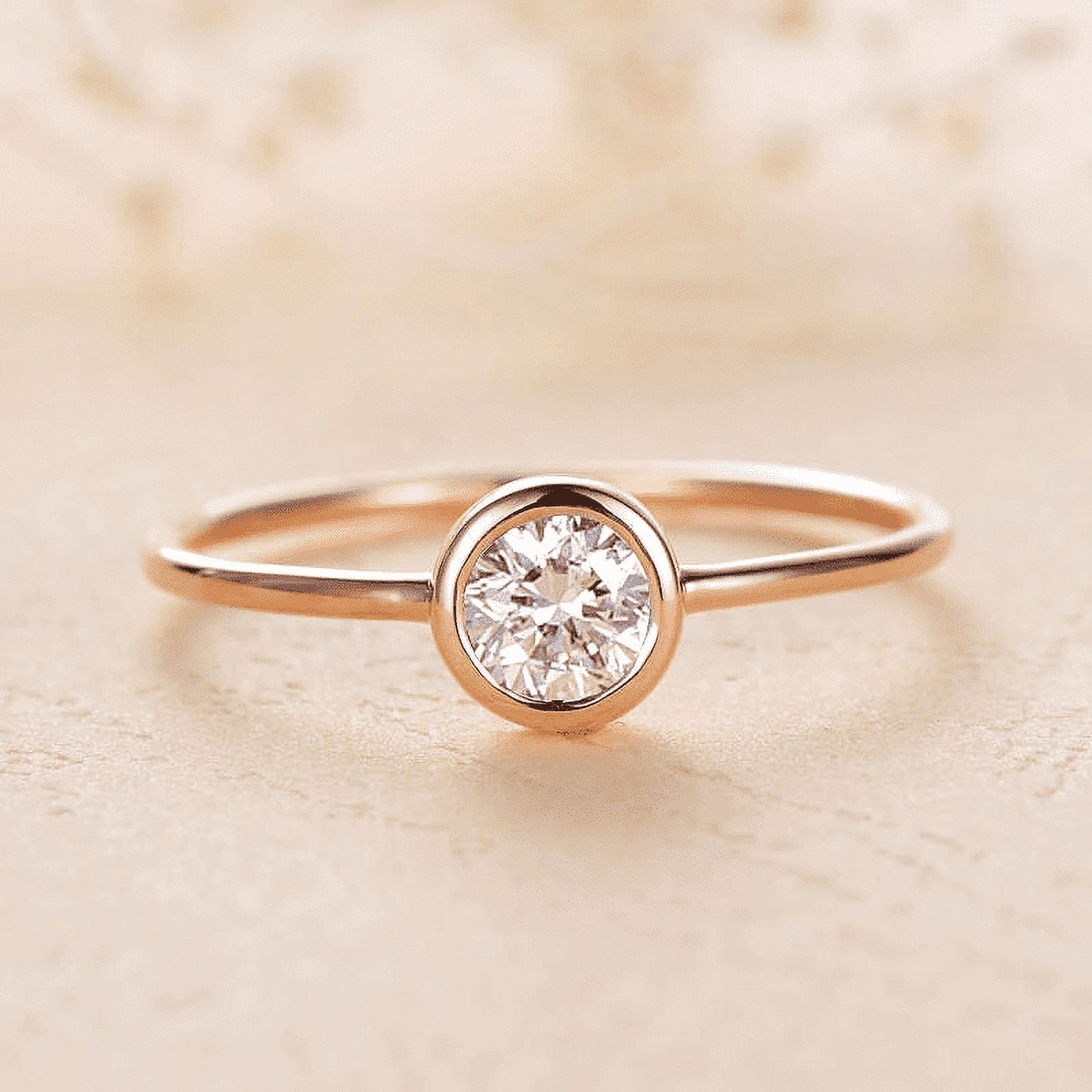 Solid 10K Yellow Gold Moissanite Bezel Set Engagement Ring H9961