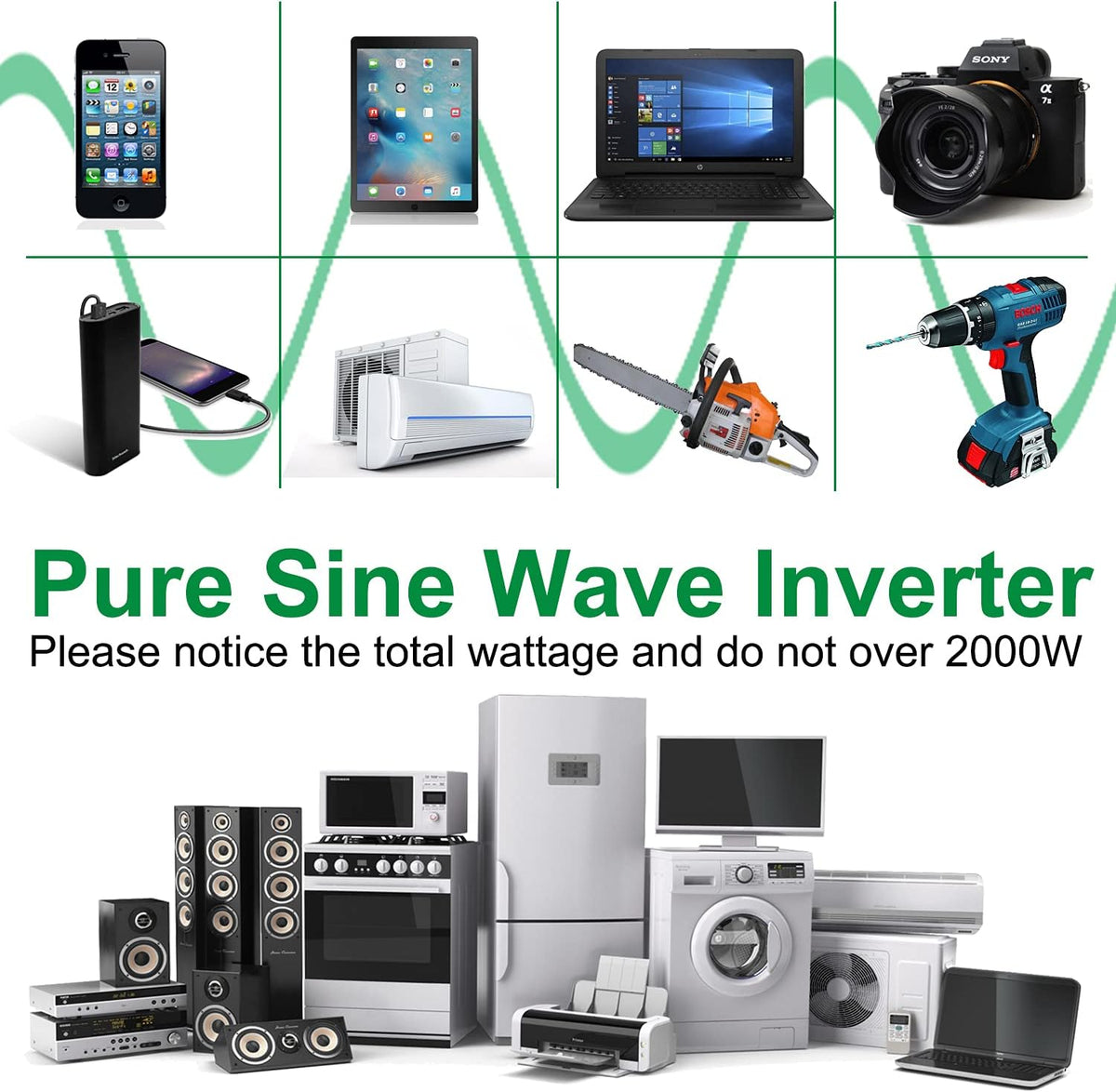 Pure Sine Wave Power Inverter 1000W 12V DC to AC 120V Surge 2000 Watt with LED Display S32427