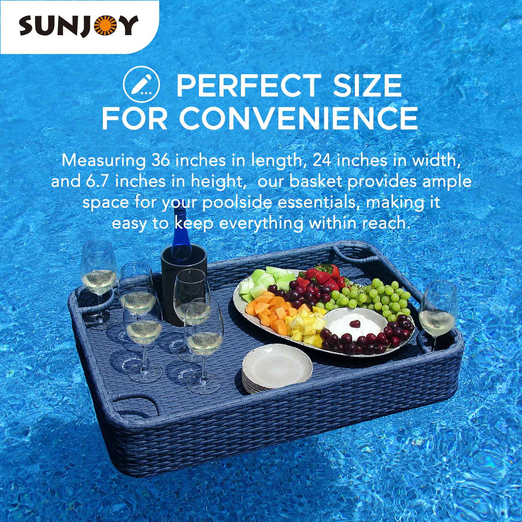 Navy Wicker Floating Pool Tray with Aluminum Frame S1868